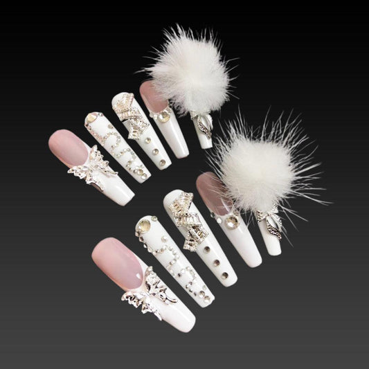 Long Coffin Press-On Nails with Unique Prom Style Design, Perfect for Girls and Women