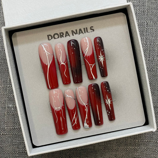 Handcrafted Red Square Style Press-On Nails: Unique Designs for Girls and Women