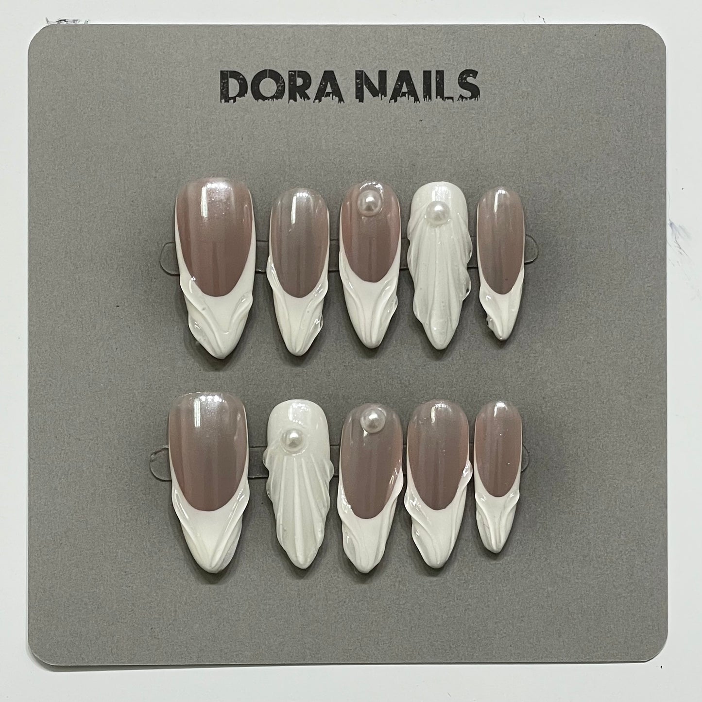 Handcrafted Press-On Nails with Almond Shape and Classic French Tip Design