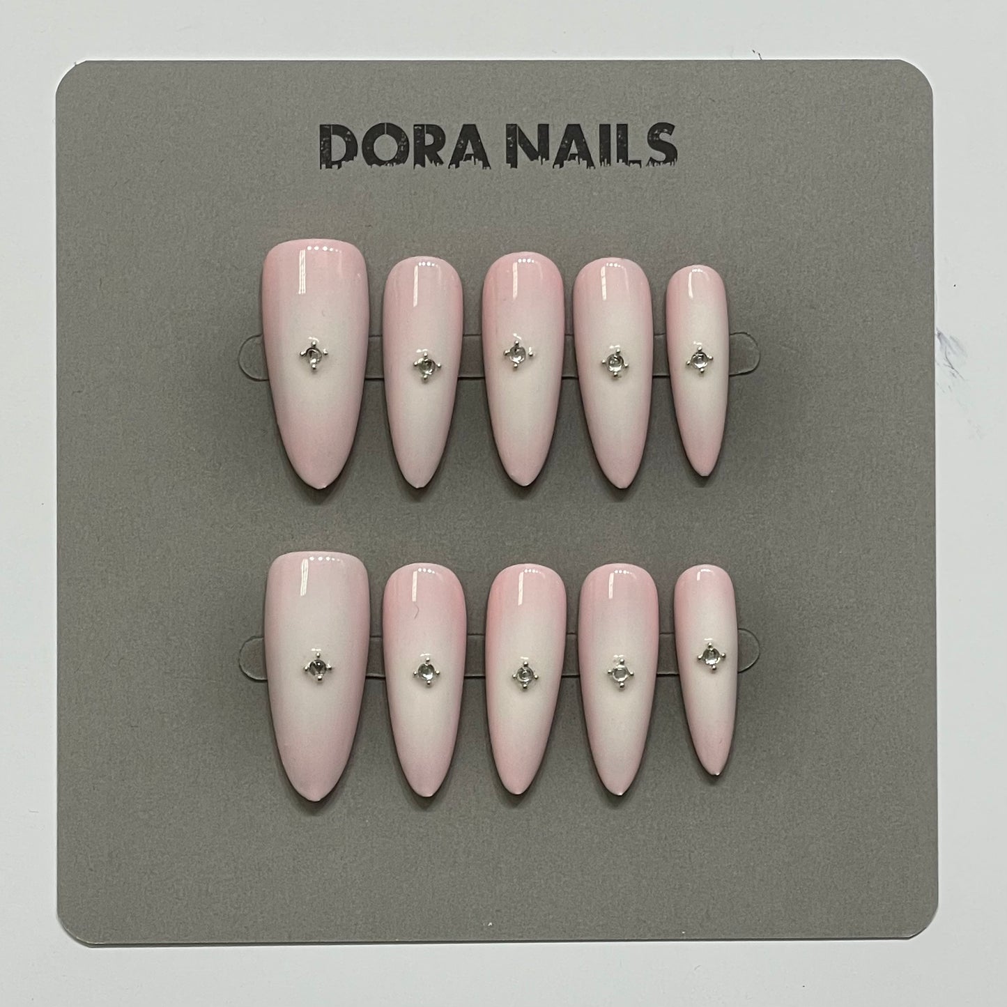 Handcrafted Press-On Nails for Girls and Women, Gradient Pink with Crystal Accents