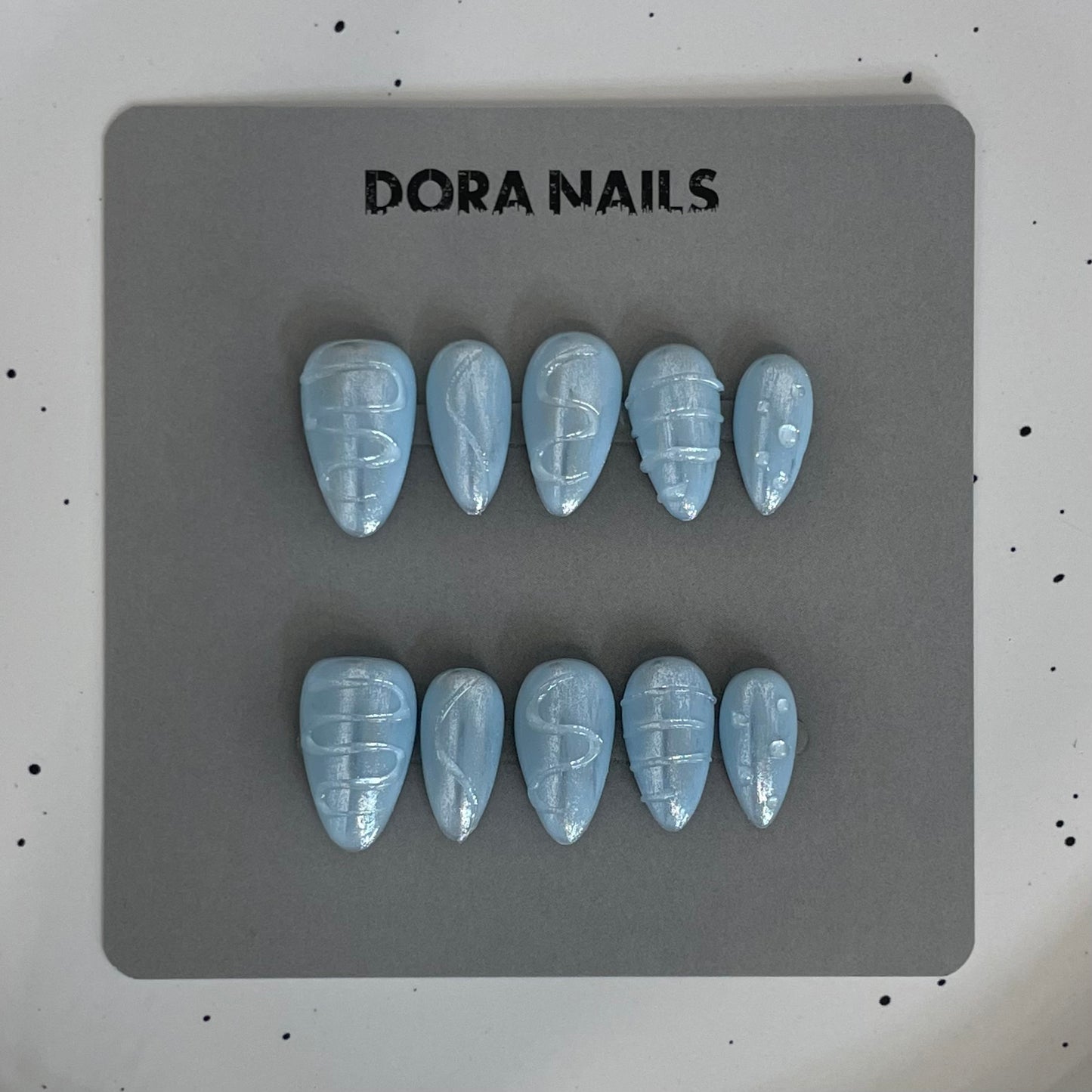 Handmade Press On Nails Stiletto Almond Style False Nails with Blue  Accents For Girls And Women