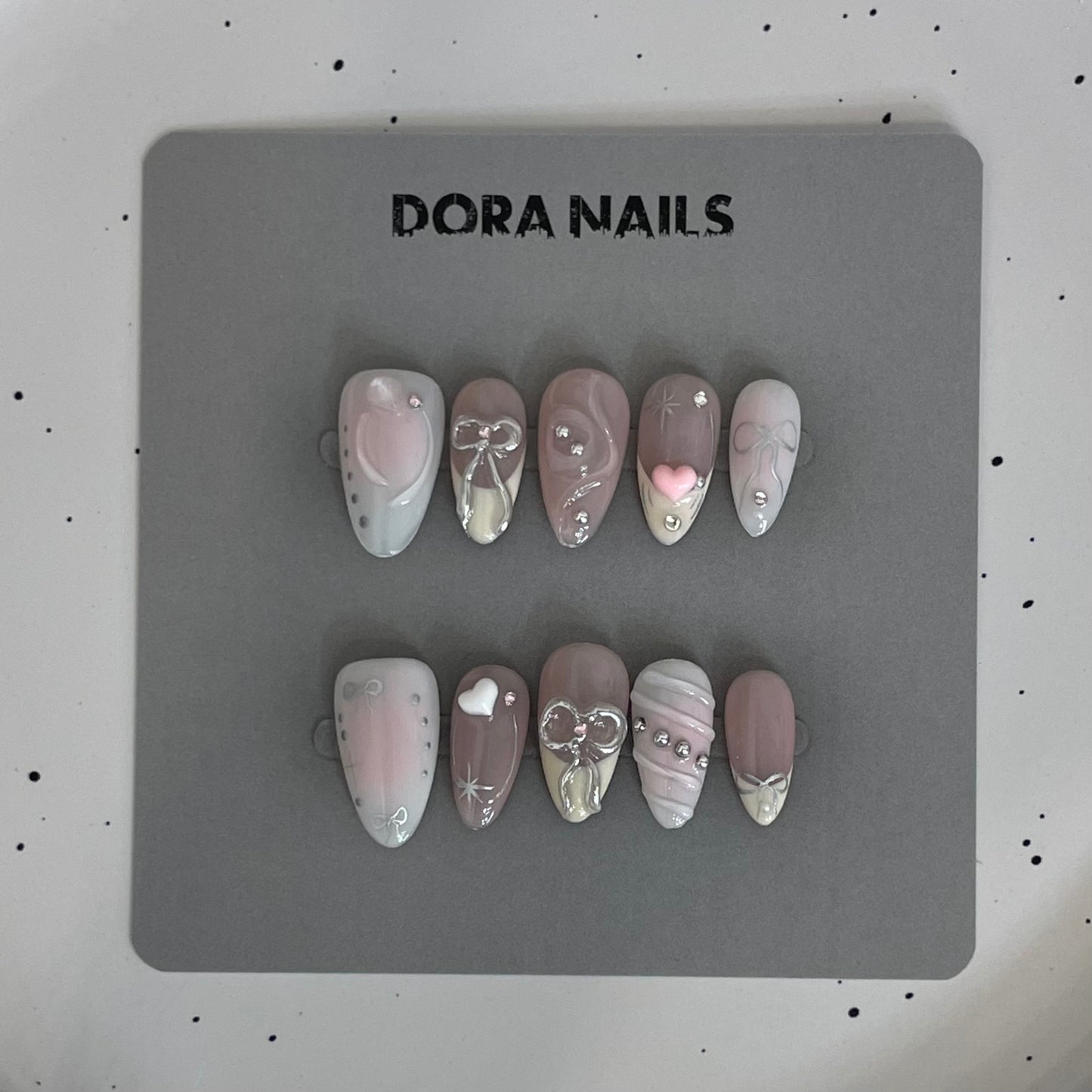 Handmade Press On Nails Stiletto Almond Style False Nails with Pink French Tip Accents For Girls And Women