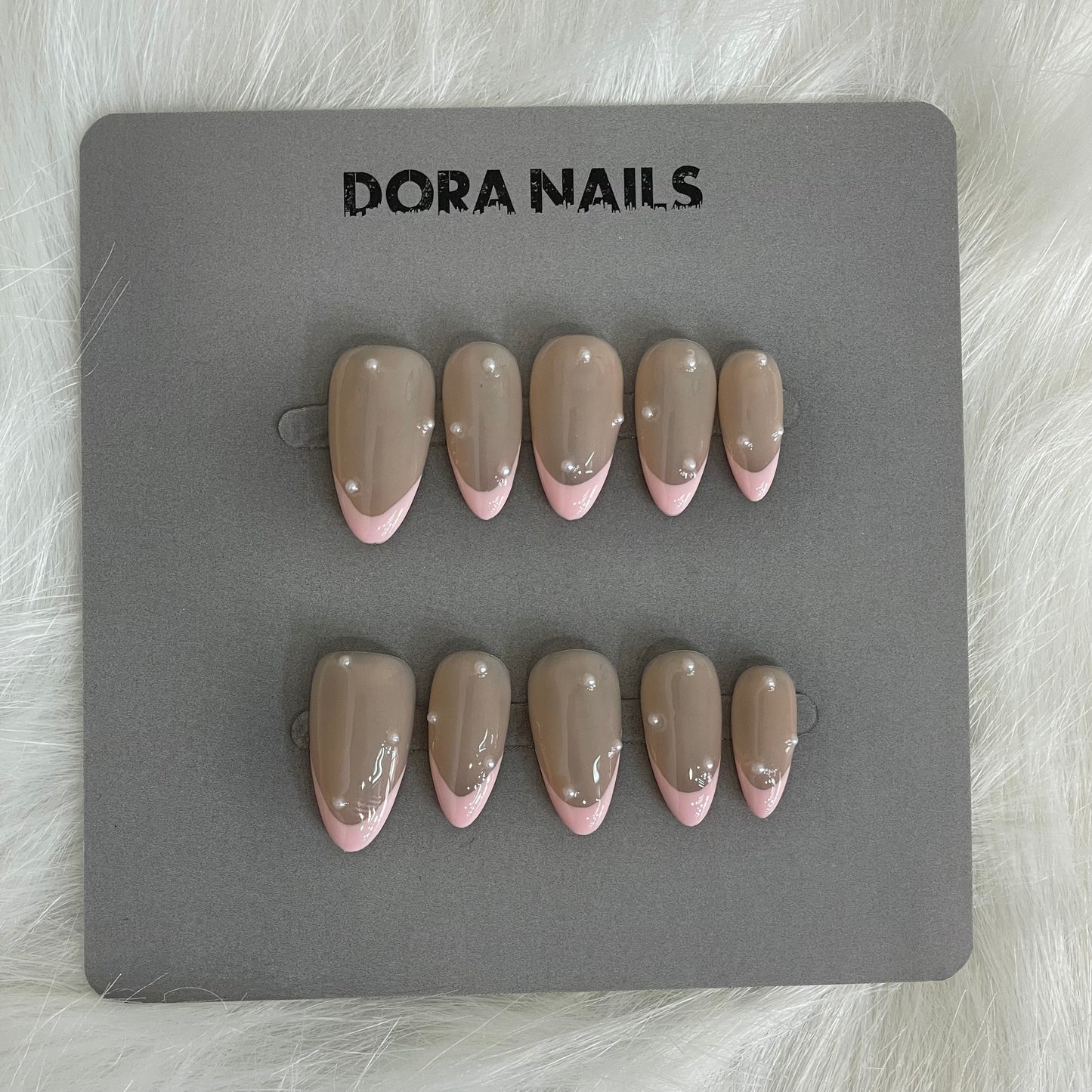 Handmade Press On Nails Stiletto Almond Style False Nails with Pink French Tip Accents For Girls And Women