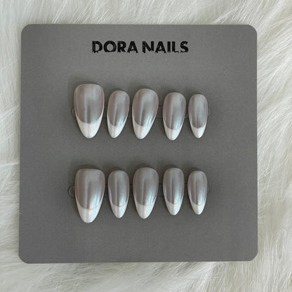 Handmade Press On Nails Stiletto Almond Style False Nails with French Tip Accents For Girls And Women