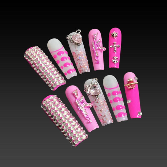 Press On Nails Long square False Nails with Pink Prom For Girls And Women